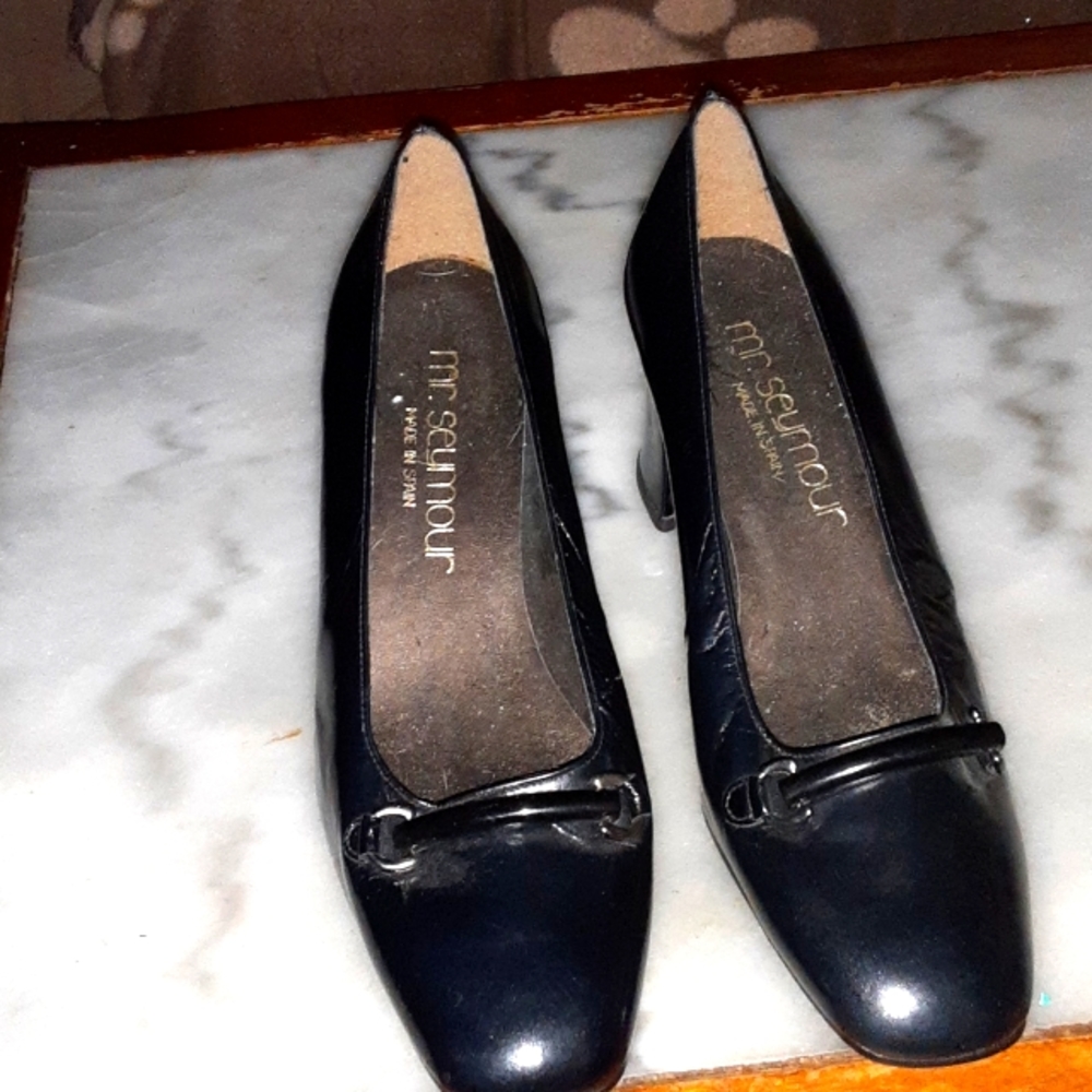 Mr. Seymour Vintage sz 8M leather sole block heel heels made in Spain